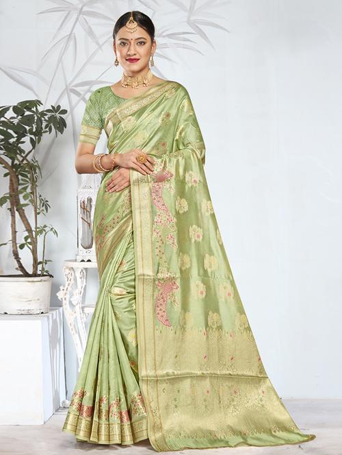ethnic wear green color saree set with blouse - 19183475 - Very Small Image - 1