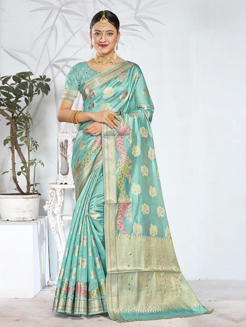 ethnic wear blue color saree set - 19183477 - Very Small Image - 1