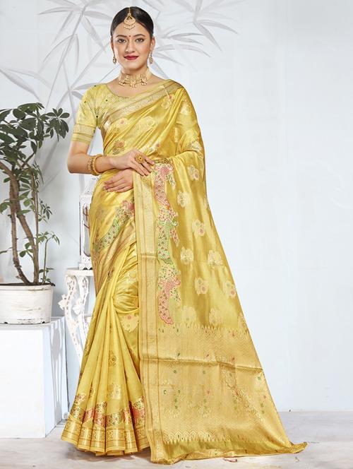 ethnic wear yellow color saree set with blouse - 19183478 - Very Small Image - 1