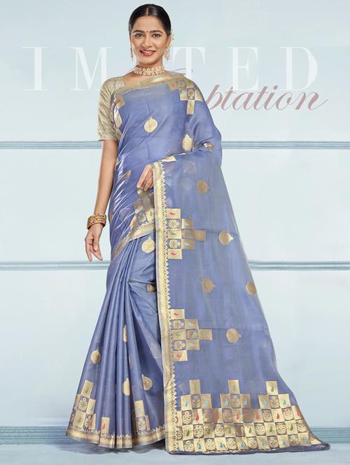 self design banarasi saree with blouse - 19183485 - Very Small Image - 1