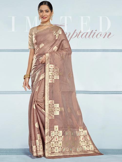 self design banarasi saree with blouse - 19183487 - Very Small Image - 1