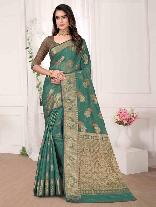self design banarasi saree with blouse - 19183490 - Very Small Image - 1