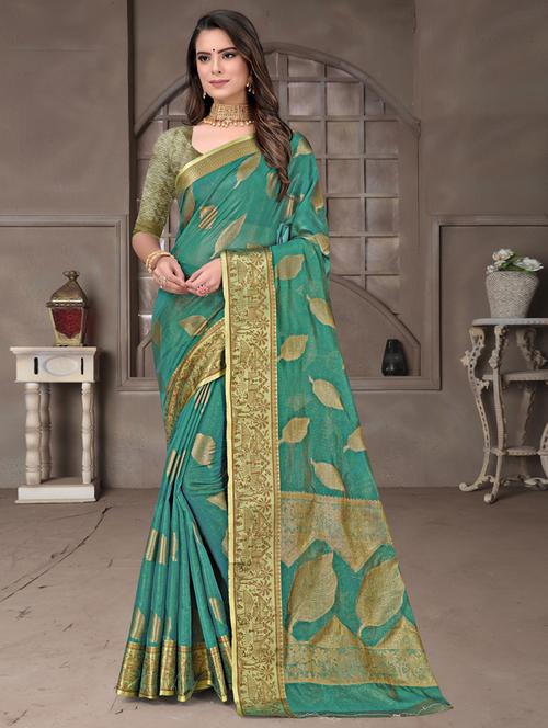 self design banarasi saree with blouse - 19183501 - Very Small Image - 1
