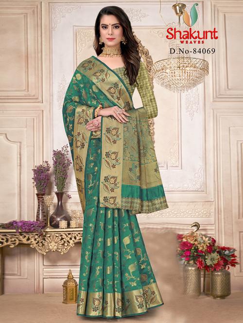 self design banarasi saree with blouse - 19183510 - Very Small Image - 1