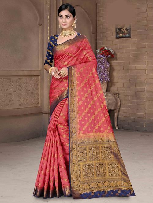 self design banarasi saree with blouse - 19183532 - Very Small Image - 1