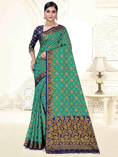 self design banarasi saree with blouse - 19183533 - Very Small Image - 1