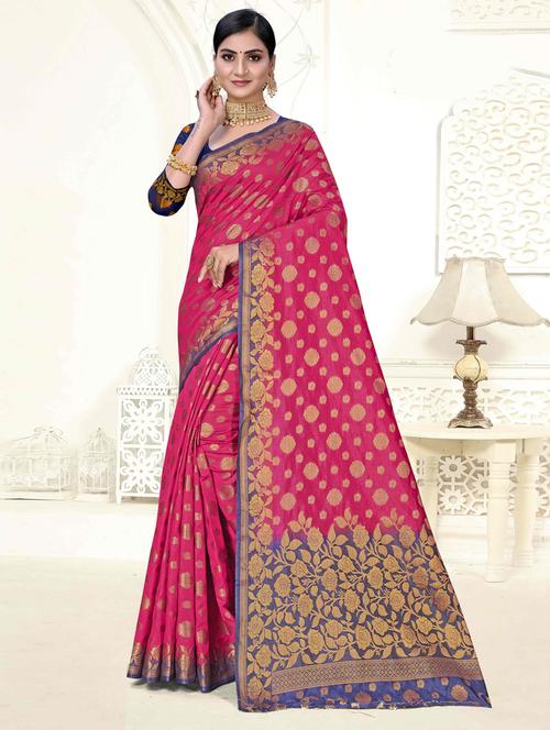 self design banarasi saree with blouse - 19183538 - Very Small Image - 1
