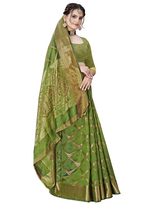 ethnic wear green color saree set with blouse - 19183557 - Very Small Image - 1