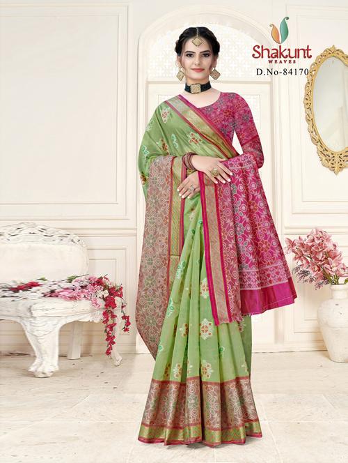ethnic wear green color saree set - 19183560 - Very Small Image - 1