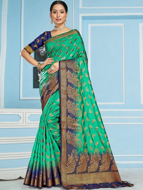 self design woven saree with blouse - 19183572 - Very Small Image - 1