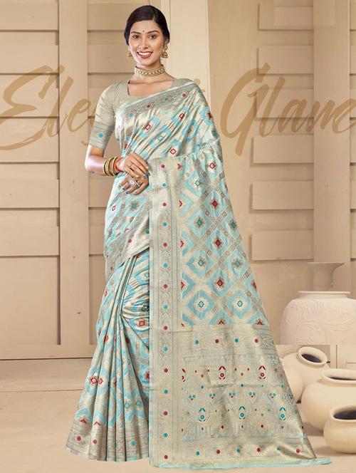 self design woven saree with blouse - 19183682 - Very Small Image - 1