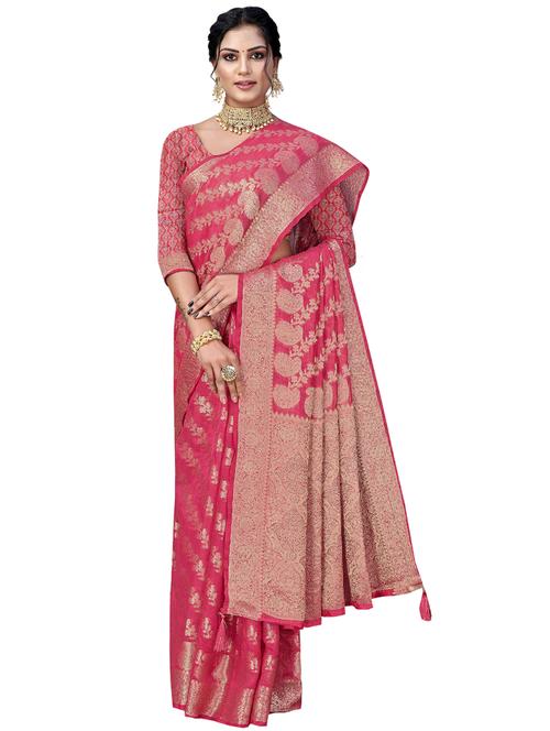 self design woven saree with blouse - 19183773 - Very Small Image - 1