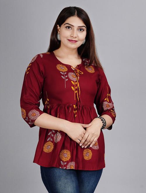 red printed peplum top - 19183905 - Very Small Image - 1
