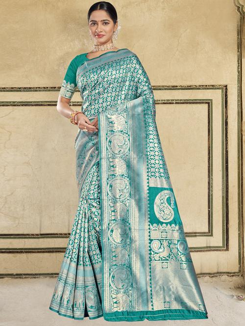 ethnic wear green color saree set with blouse - 19184461 - Very Small Image - 1