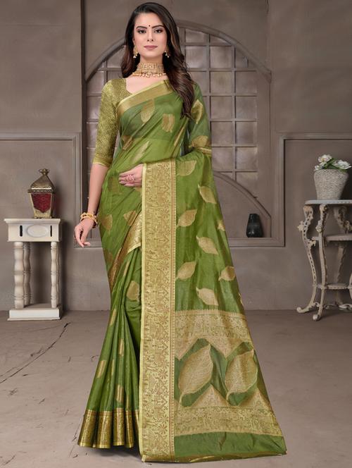 ethnic wear dark green color saree set with blouse - 19184466 - Very Small Image - 1