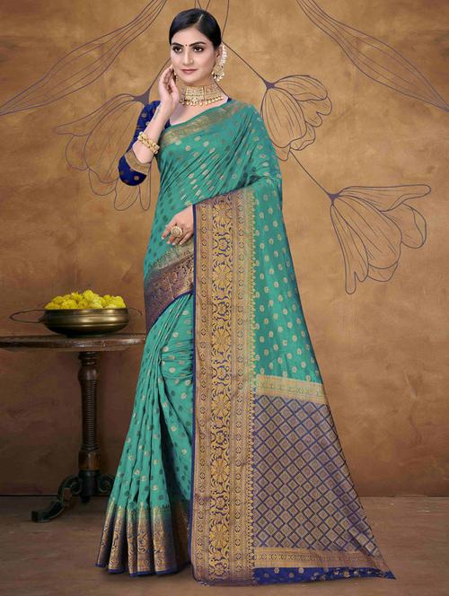ethnic wear green color saree set with blouse - 19184470 - Very Small Image - 1