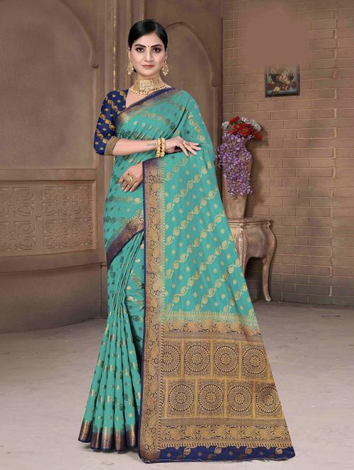 ethnic wear green color saree set with blouse - 19184471 - Very Small Image - 1