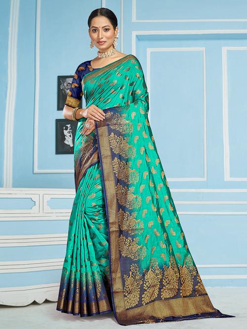 ethnic wear green color saree set with blouse - 19184477 - Very Small Image - 1