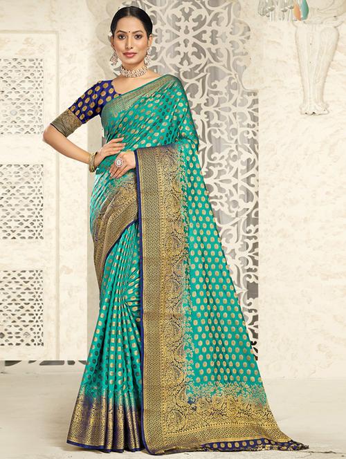 ethnic wear green color saree set with blouse - 19184478 - Very Small Image - 1