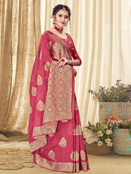 ethnic wear pink color saree set with blouse - 19184589 - Very Small Image - 1