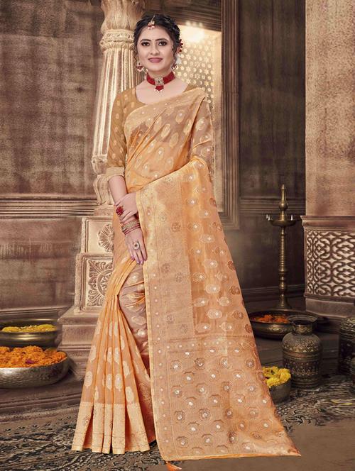 ethnic wear orange color saree set with blouse - 19184590 - Very Small Image - 1