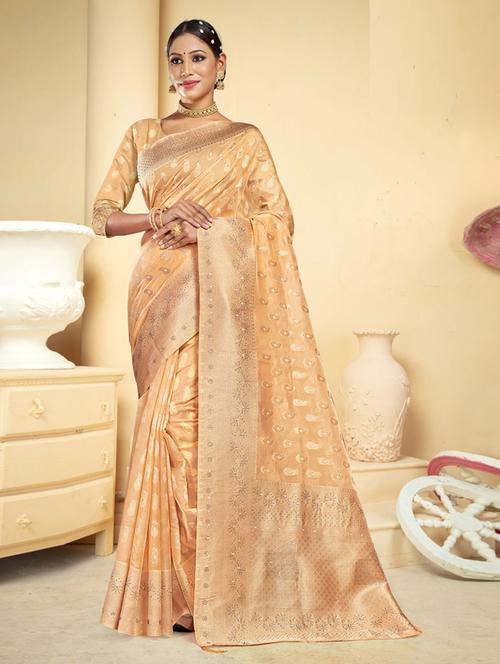 ethnic wear orange color saree set with blouse - 19184603 - Very Small Image - 1
