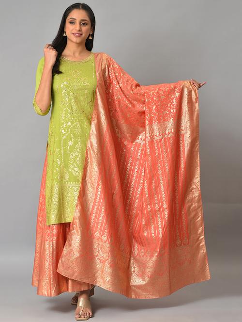 orange self design dupatta - 19186466 - Very Small Image - 1