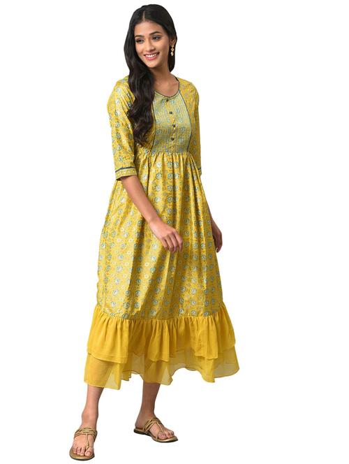 yellow printed gown dress - 19186886 - Very Small Image - 1