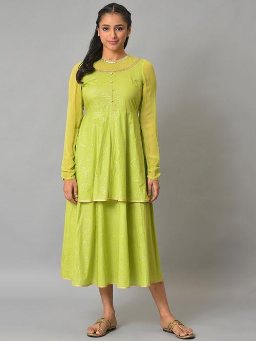 green foil print ethnic dress - 19186909 - Very Small Image - 1