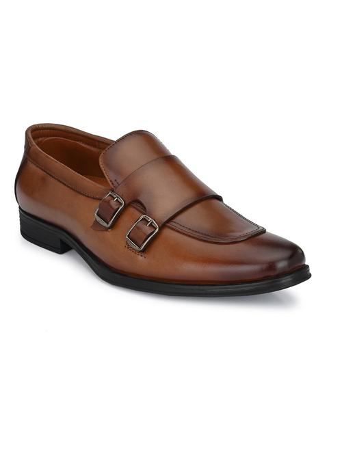 tan leatherette slip on monk straps - 19190018 - Very Small Image - 1