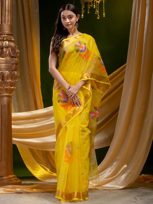 self design handloom saree with blouse - 19193174 - Very Small Image - 1