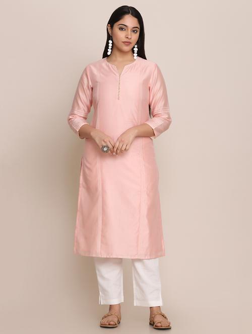 peach cotton silk kurta pant set - 19196548 - Very Small Image - 1