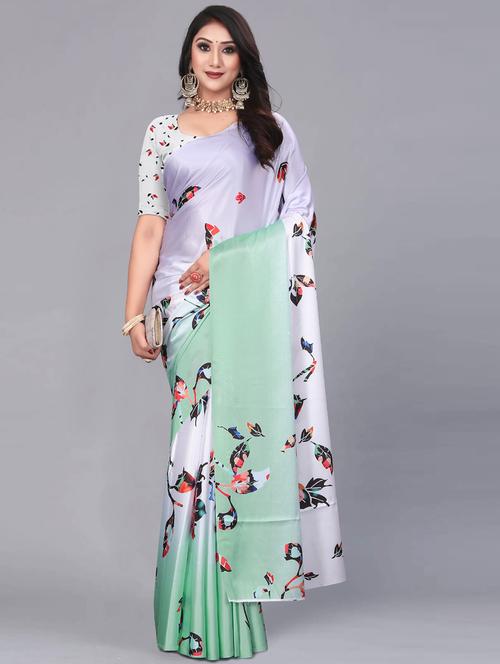 floral printed saree with blouse - 19197096 - Very Small Image - 1