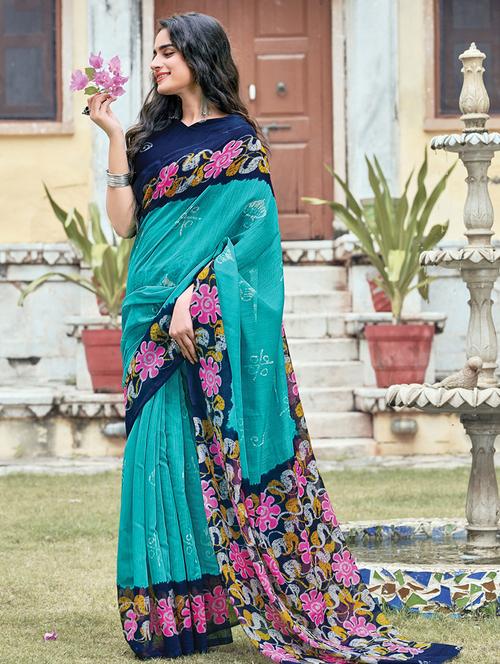 sky blue cotton saree - 19197158 - Very Small Image - 1
