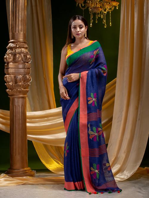 floral handloom saree with blouse - 19197290 - Very Small Image - 1