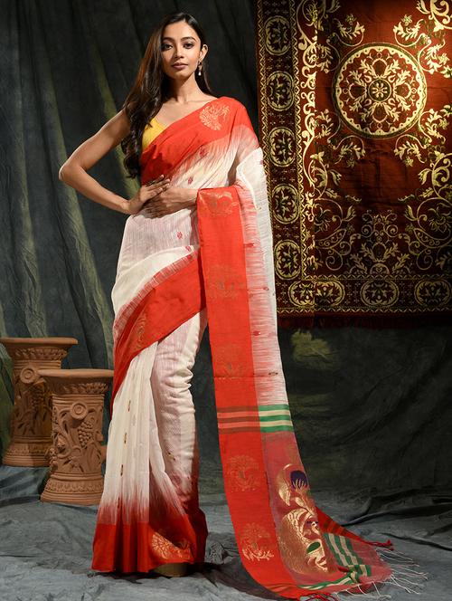 self design handloom saree with blouse - 19197299 - Very Small Image - 1