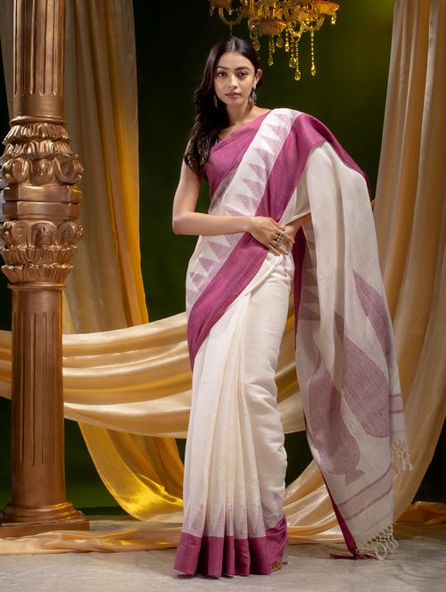 solid handloom saree - 19197303 - Very Small Image - 1