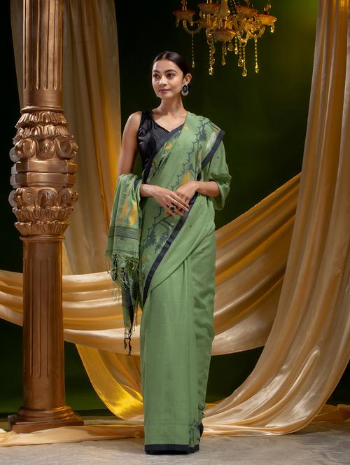 printed handloom saree with blouse - 19197314 - Very Small Image - 1