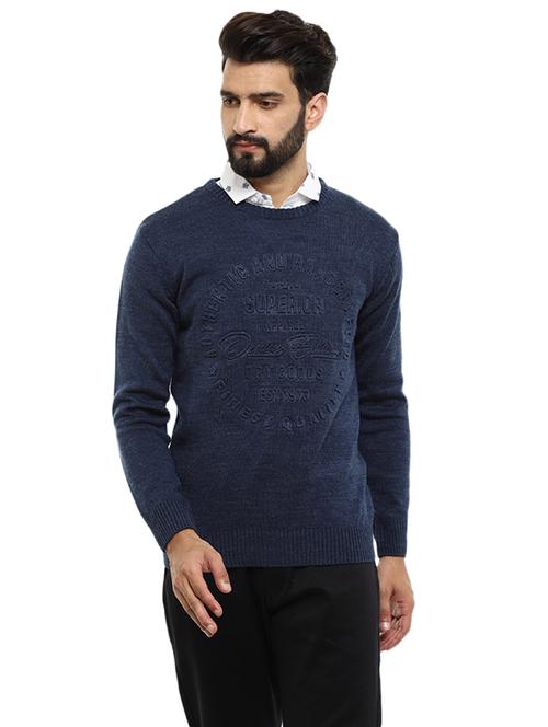 round neck self design pullover - 19197502 - Very Small Image - 1
