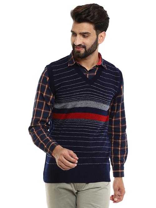 v-neck self design pullover - 19197508 - Very Small Image - 1
