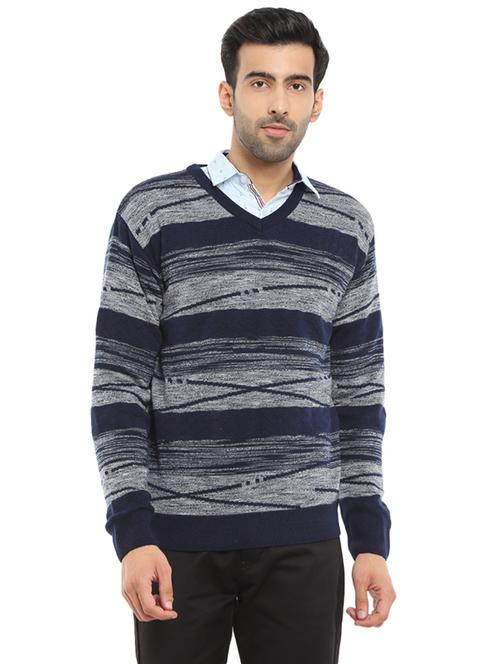 v-neck self design pullover - 19197510 - Very Small Image - 1