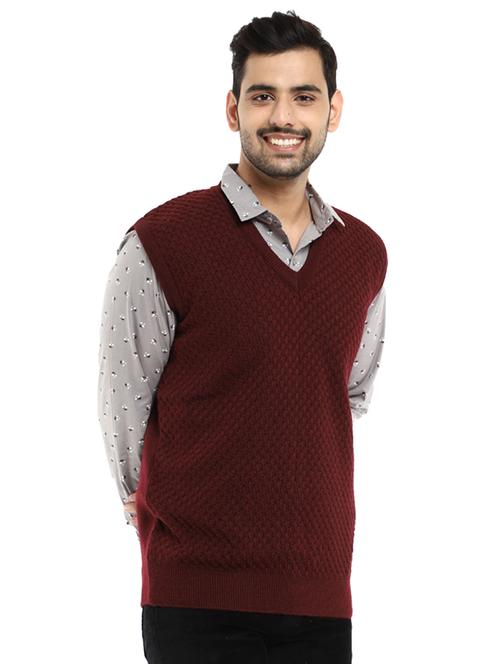 v-neck self design pullover - 19197543 - Very Small Image - 1