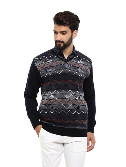 v-neck self design pullover - 19197550 - Very Small Image - 1