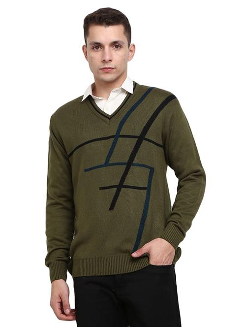 v-neck self design pullover - 19197634 - Very Small Image - 1