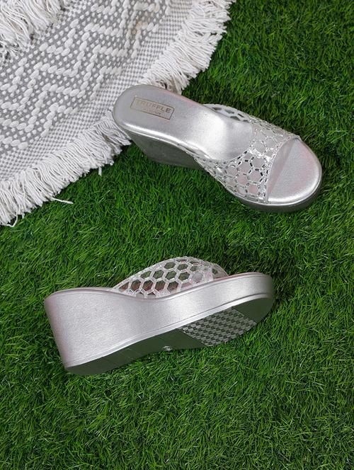 silver pu slip-on wedges - 19197750 - Very Small Image - 1
