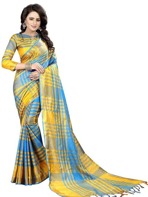 checkered woven saree with blouse - 19197998 - Very Small Image - 1
