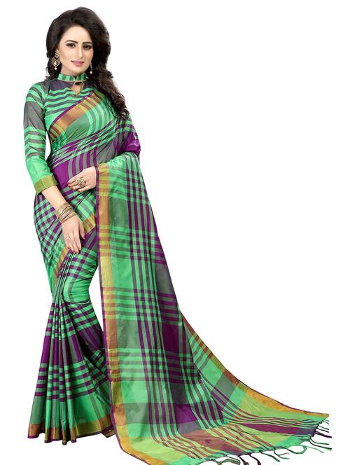 checkered woven saree with blouse - 19198003 - Very Small Image - 1