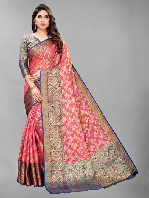 self design printed kanjivaram saree with blouse - 19198095 - Very Small Image - 1