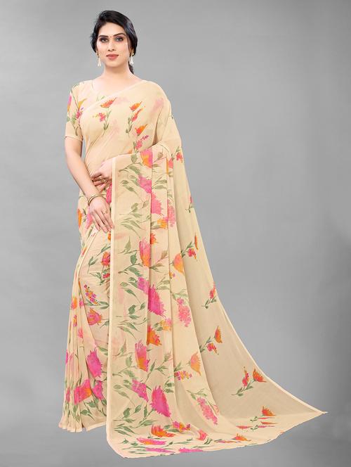 floral printed saree with blouse - 19198159 - Very Small Image - 1
