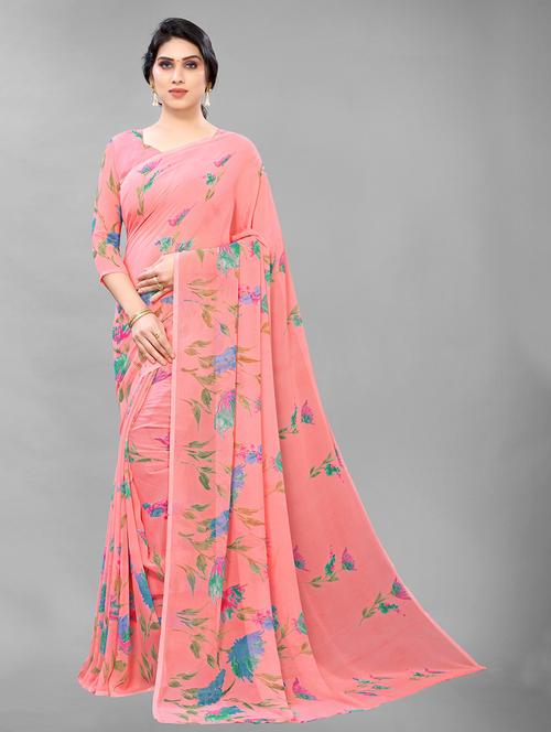 floral printed saree with blouse - 19198160 - Very Small Image - 1